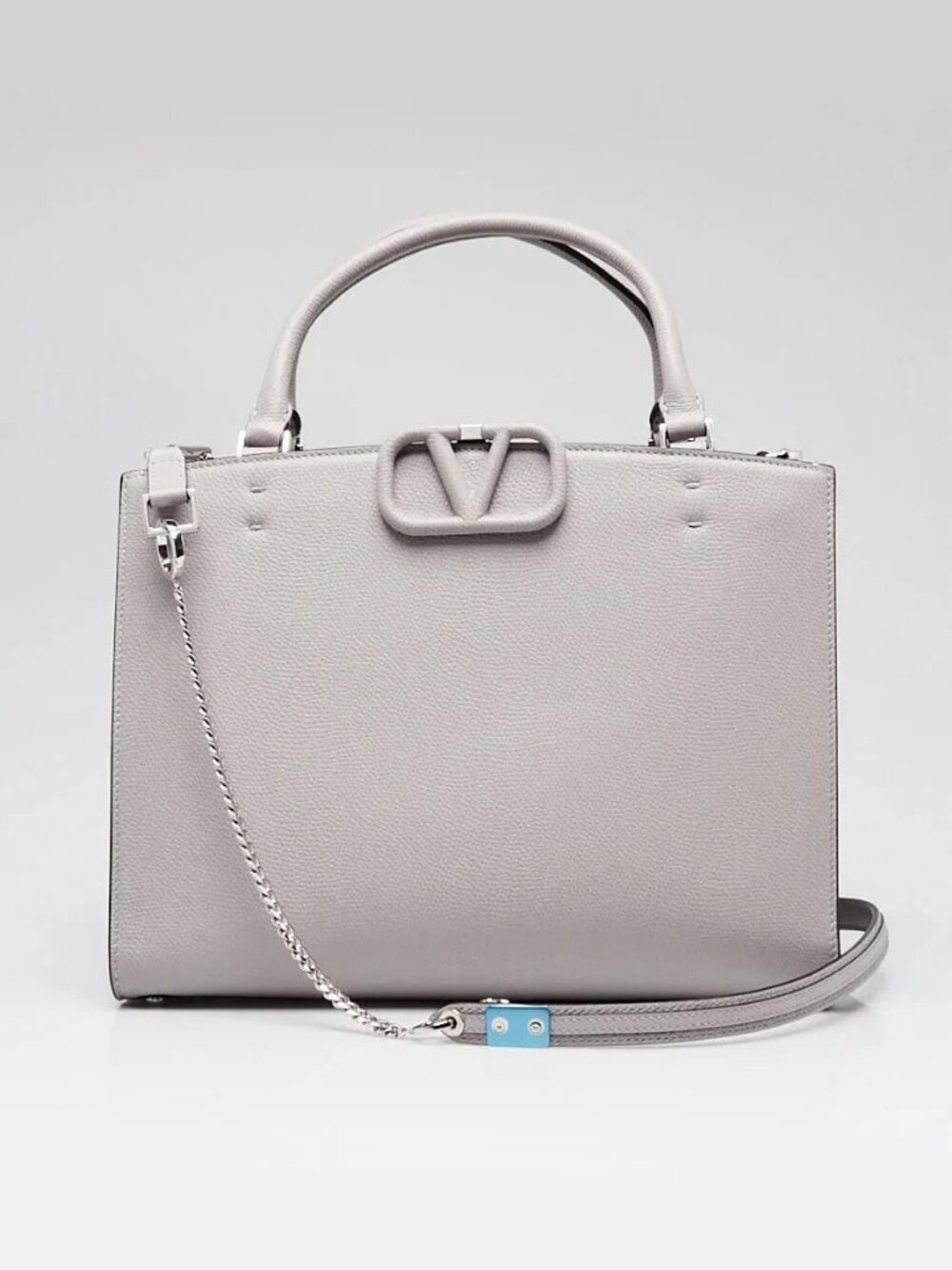 Valentino Grey Pebbled Leather VLogo Crossbody Tote Bag